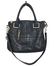 Vince Camuto Satchel Handbag Large Black Leather Convertible Shoulder Purse Euc