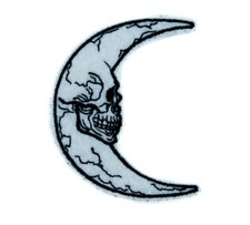 Crescent Moon Skull Patch White  Black Embroidered Iron on Sew Goth Punk Grunge