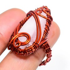 Rose Quartz Gemstone Copper Ring Handcrafted Wire Wrap Amazing Jewelry 7.25" S77