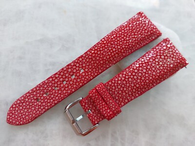 22mm/18mm Stingray Print Leather Watch Strap Band -Burgundy Color