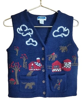 Wool Equestrian Sweater Vest Vintage Waistcoat Bryn Connelly Size Medium Petite