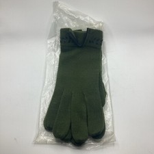 NOS One Size Fits All Women  s Green Woven  Black Leather Trim Gloves