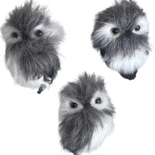 Kurt Adler Owl Christmas Ornaments Set of 3 White Gray On Branch Fluffy