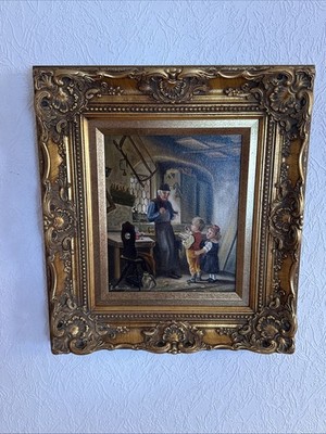 Antikes Ölgemälde In der Schusterwerkstatt - Signiert:E.Berger-Prunkrahmen 45x50