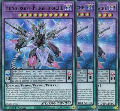 yugioh 3x Hungergift-Flügeldrache BLZD-DE031 SUPER RARE DEUTSCH