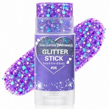 Purple Hair Glitter Stick for Kids, Mermaid Face Body 06Purple