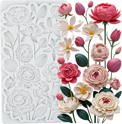Flower Silicone Molds Rose Peony Flower Polymer Clay Mold for Jewelry Making Epo