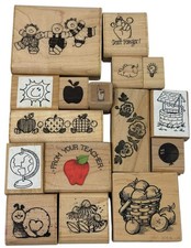 Vintage Wood Rubber Stamps Teachers Lot Of 17 Education Students Learning