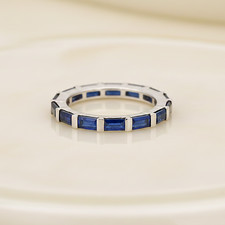 Baguette Blue Sapphire Full Eternity Ring,Minimal Band Ring 925 Sterling Silver