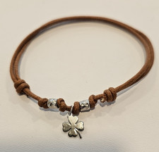 BRACCIALE CORDINO MARRONE CON PEPITE GRANELLI ARGENTO 925 CIONDOLO QUADRIFOGLIO