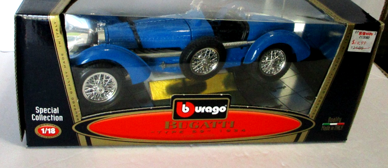 Burago Blue Bugatti Type 59, 1934, 1:18 Die Cast, NEW