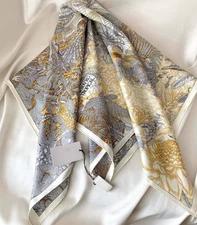 18 Momme Bandanna 90X90cm rainforest Print Scarf Wrap Square Shawl Twill Silk 