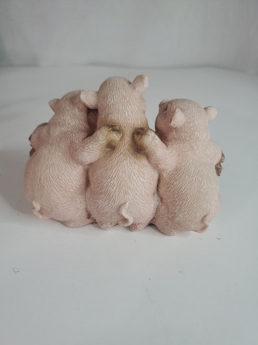 3 Little Pigs Holding Welcome Sign on Fence Post Resin Figures 5" x 3" Farmhouse - Picture 7 of 9