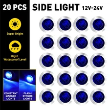 Set 3/4 inch LED Blue Lights w/ Stainless Steel Rings F350 F550 Heavy Duty Truck