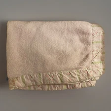 Kidsline Soft Pink Fleece Baby Blanket Floral Green Striped Trim Flowers