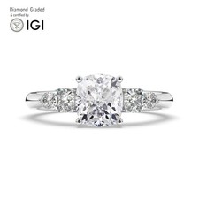 Cushion Diamond Trilogy Ring Platinum Labgrown 3.50 Ct Solitaire