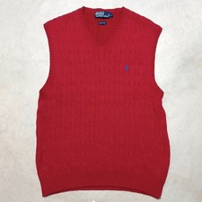Polo Ralph Lauren Men s LARGE Red Cable Knit Sweater Vest 100 Cotton Y2K Logo