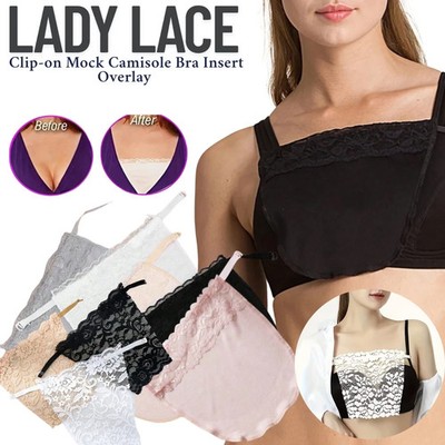 Damen Spitze Clip auf angedeutetes Camisole BH-Einsatz Overlay bescheidene Einsätze niedrig geschnitten UK