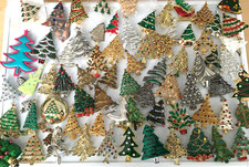 70 Vintage to Fashion Jewelry HUGE Lot Rhinestone Brooch Pin Christmas Trees