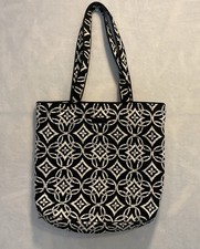 Vera Bradley Paisley Noir BLACK WHITE Geometric Large Tote Shoulder Bag
