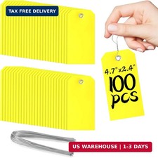 XUWAIDSGN 100Pcs Yellow Plastic Shipping Tags, 4 3/4" x 2 3/8", Writable, Durabl