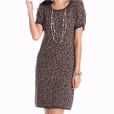 Loft Medium Dress Animal/Cheetah Print Brown Short Sleeve Casual Chic Cotton