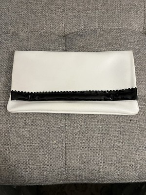 Vintage White W/black Zig Zag Trim Clutch Purse Bag 1960s Retro