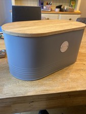 Typhoon Living Grey Bread Bin Metal Body Wooden Lid