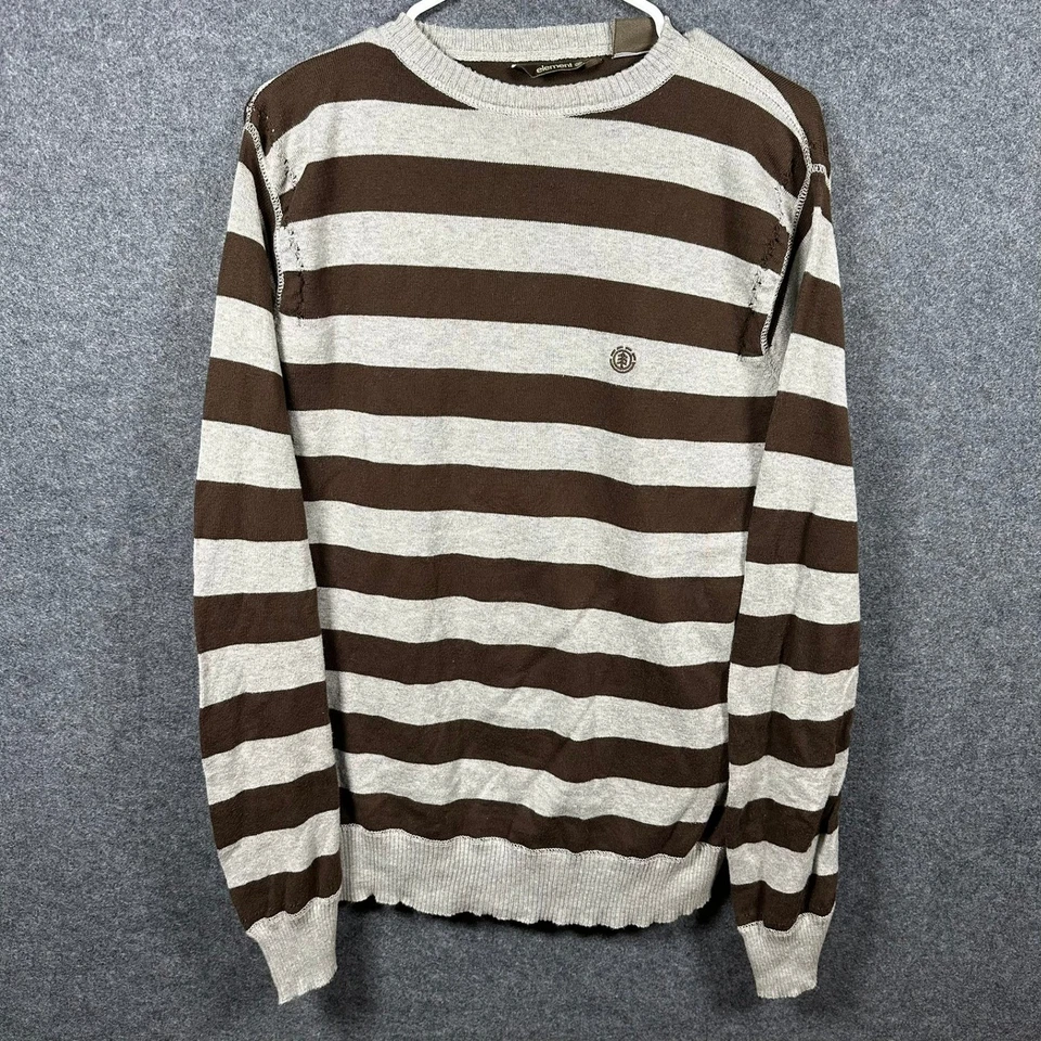 Suéter Element a Rayas Cuello Redondo Manga Larga Para Hombre Talla L Marrón Gris Algodón Foto 2 de 4