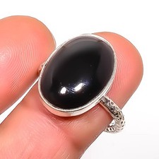 Black Onyx - Brazil 925 Sterling Silver Fine Art Handmade Ring s.8.5 RR5824-14