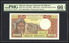 Djibouti 1000 Francs 1991 P37d PMG Gem Uncirculated 66 EPQ