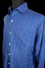 PETER MILLAR BLUE PLAID BUTTON FRONT SHIRT SZ XL