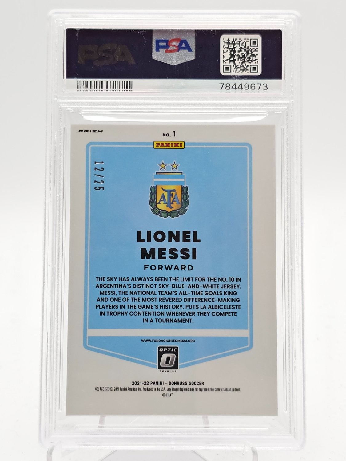 LIONEL MESSI 2021-22 DONRUSS OPTIC FIFA PINK VELOCITY PRIZM /25 #1 PSA 9 Q7089 view 2