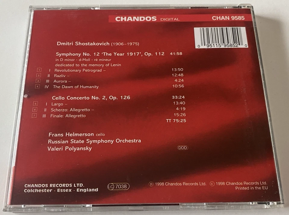 Shostakovich – Symphony No.12 / Cello Concerto No.2 EU CD Album 1998 Remastered - Image 2 of 2