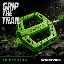 Race Face Chester MTB Bike Pedals Green Composite Flat Platform 9/16" New