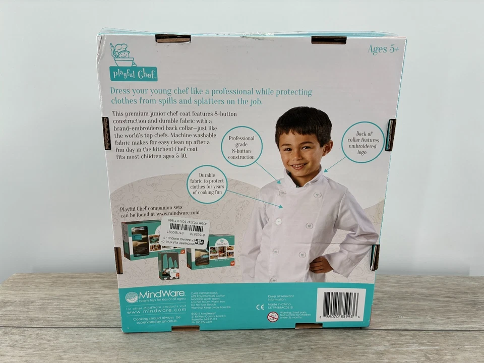 MindWare Chef Brincalhão Casaco Branco Vestir Fantasia Cozinheiros Camisa Para Crianças Menina Menino - Imagem 3 de 4