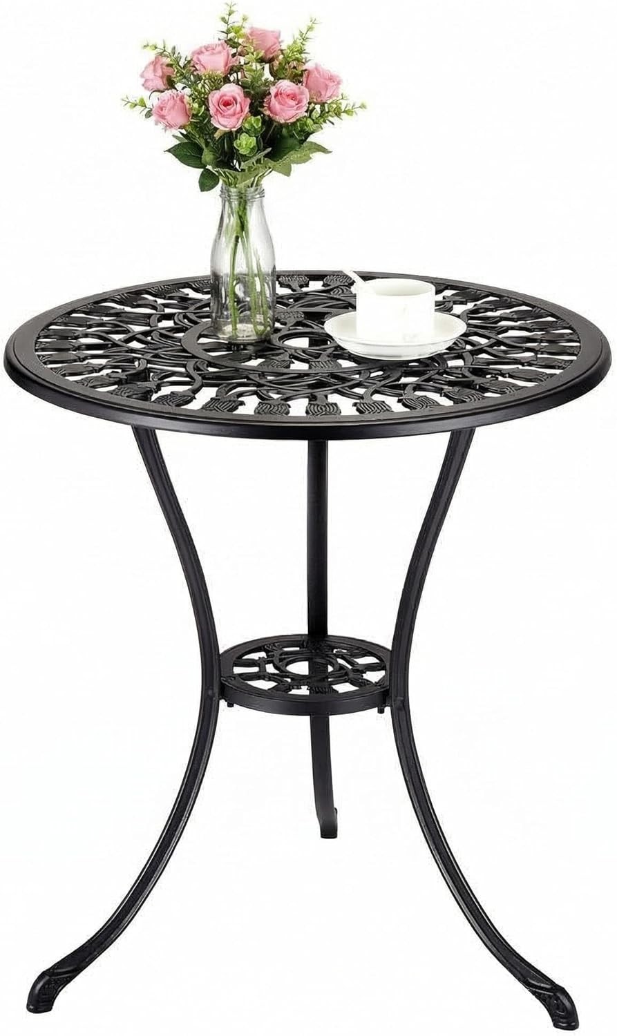 Table de jardin antirouille en aluminium avec support parasol pour terrasse