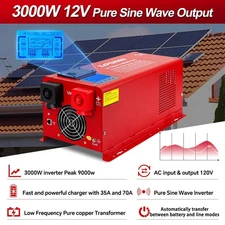 3000W DC 12V Peak 9000W  Pure Sine Wave Inverter Charger Upgrade AC 120V