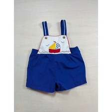 Vintage Baby Boys Sailboat Sunsuit Royal Blue Nautical Romper 24 Months