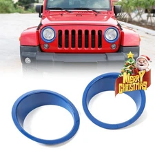 Blue Front Headlight Lamp Cover Trim Decor Kit  For Jeep Wrangler JK 2007-2017