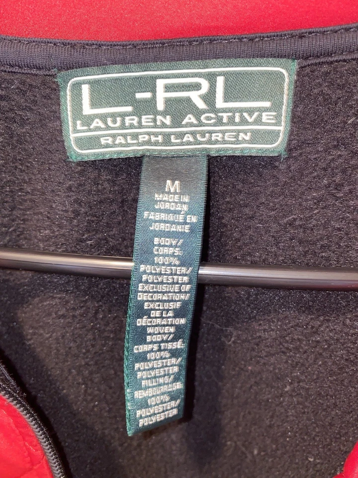 Chaqueta acolchada con cremallera L-RL Active Ralph Lauren para mujer mediana negra polar/roja Foto 2 de 4