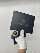 Versace Gold Medusa-Buckle Blue Leather Belt 115 46 Italy NWT 600 Many Sizes