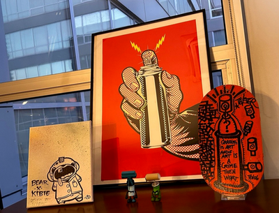 #ad SPRAY PAINT STREET ART LOT: CANVAZ PRINT PAINTINGS BY MUTT amp; TEVSTER 2 FIG#x27;S $75.00