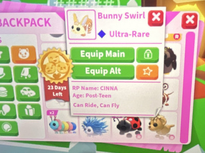 Adopt Me! Ultra-Rare Bunny Swirl Can Ride Can Fly Game Item/Asset - CINNA