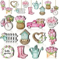 24 Piece Spring Hollow Wooden Hanging Ornaments Decor Set NEW 0099