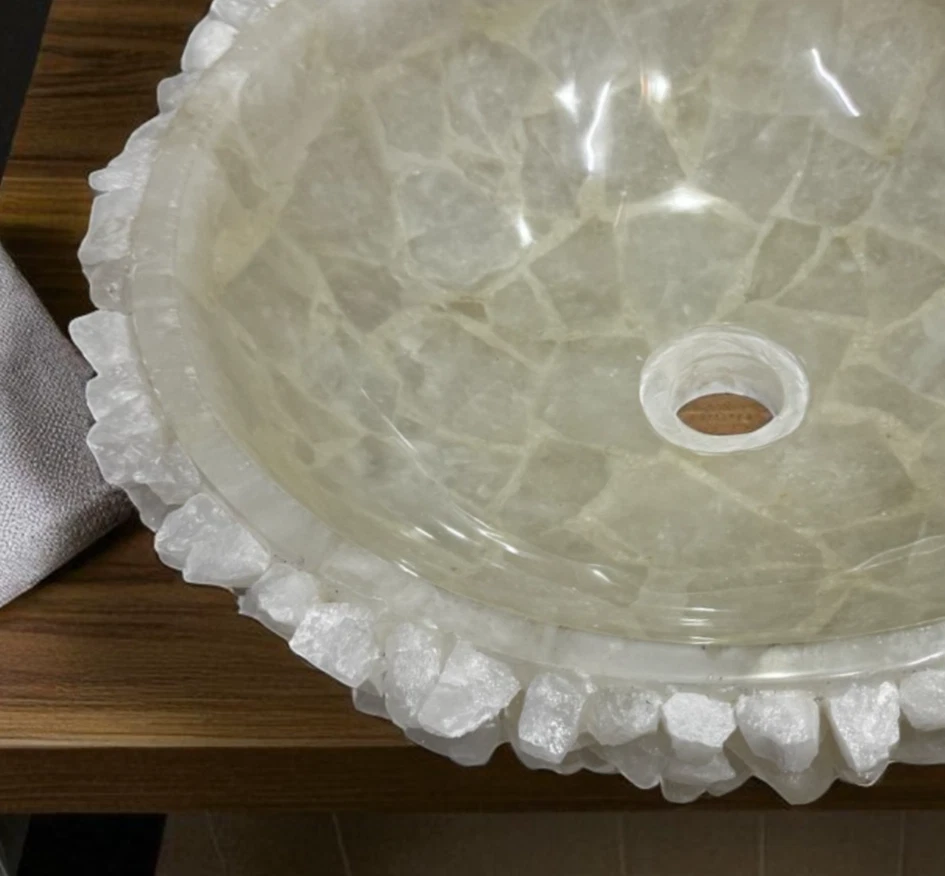 White Quartz Stone Sink Wash Basin Crystal Stunning Vanity Top Home Stylish Spa - Image 4 of 4