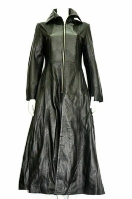 Damen Schwarz Lammfell Langer Mantel 100% Echtleder Trenchcoat Cosplay