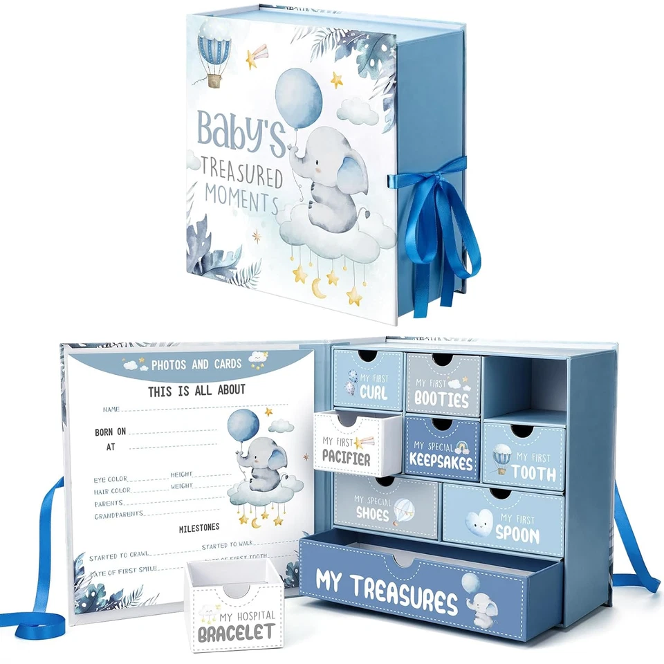 Baby Keepsake Box Treasured Memories Elephant Newborn Memory Organizer 9 Labeled - Image 2 of 4