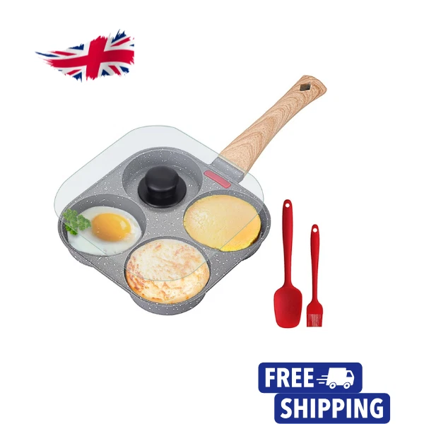 4-Cup Non-Stick Egg Frying Pan with Lid, Spatula, and Brush for Omelets