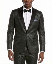 Paisley Gray Men's Slim-Fit Grosvenor Tuxedo Jacket 42R Silver Black